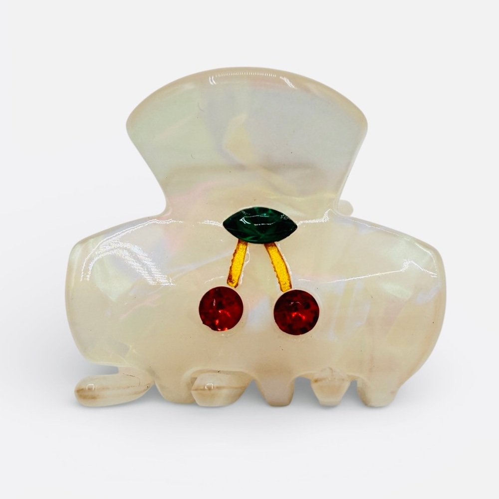 Mini Pearl Acrylic Cherry Hair Clip New